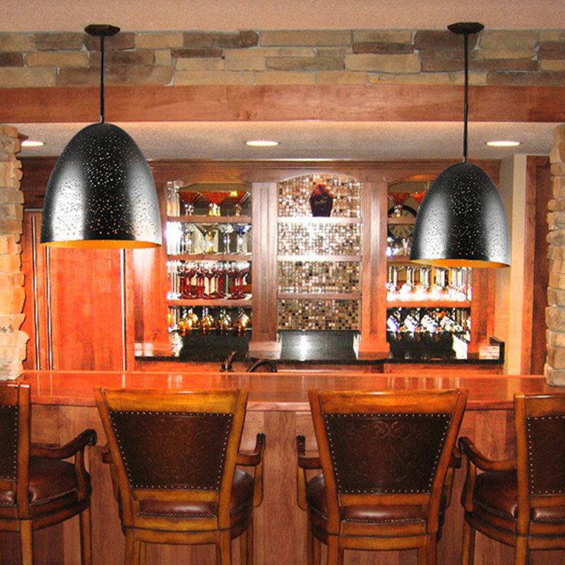 Circle Cutouts Restaurant Pendant Light Metal 1 Head Industrial Pendulum Light in Black
