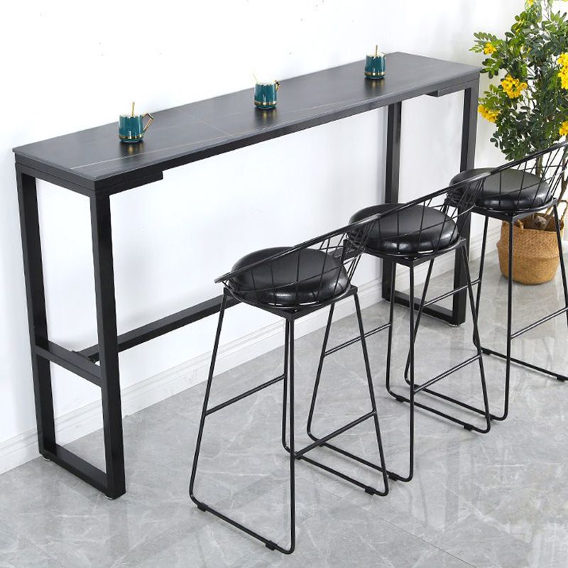 Stone Top Table Industrial Style Bistro Pub Table with Metal Base
