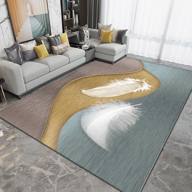 Modern Plant Pattern Carpet Polyester Area Rug Non-Slip Backing Area Rug for Home Decor