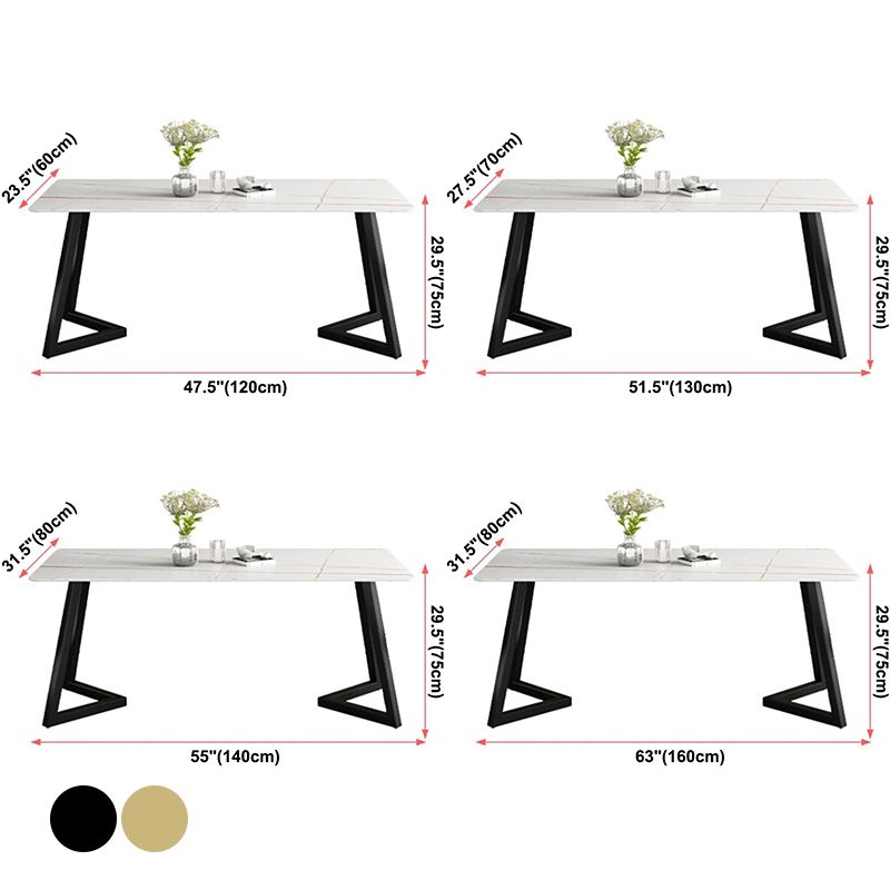 Mesa de comedor de simplicidad Mesa de piedra sinterizada rectangular con base metálica