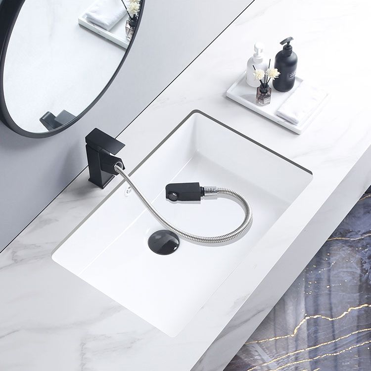 Modern Bathroom Sink Pop-Up Drain Porcelain Rectangular Vessel Bathroom Sink