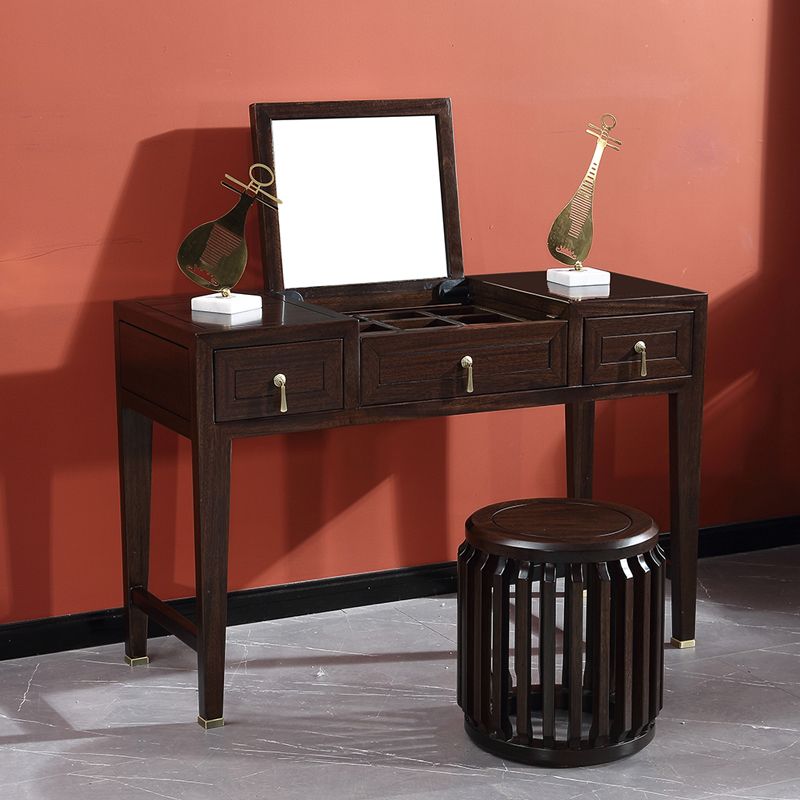 Solid Wood Vanity Dressing Table Traditional Flip-Top Makeup Vanity Table