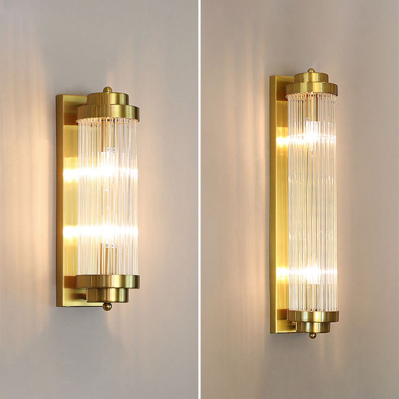 Half Cylinder Shade 2 Lights Wall Sconce Modern Style Crystal Wall Mount Light Fixture
