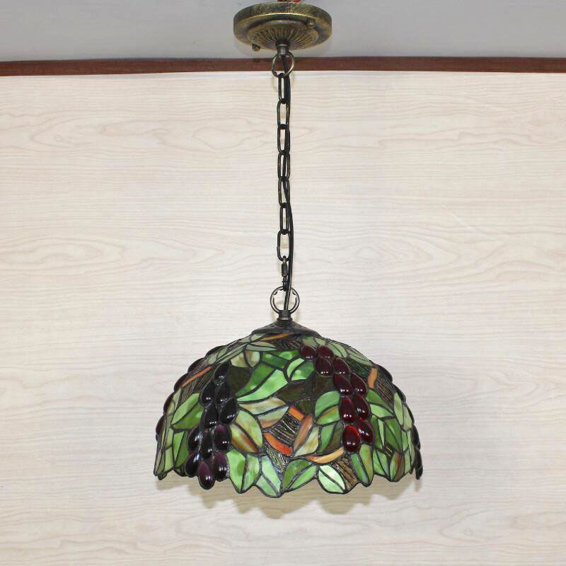 1 Head Suspension Light Decorative Dome Shade Grape Stained Glass Pendant Light Fixture