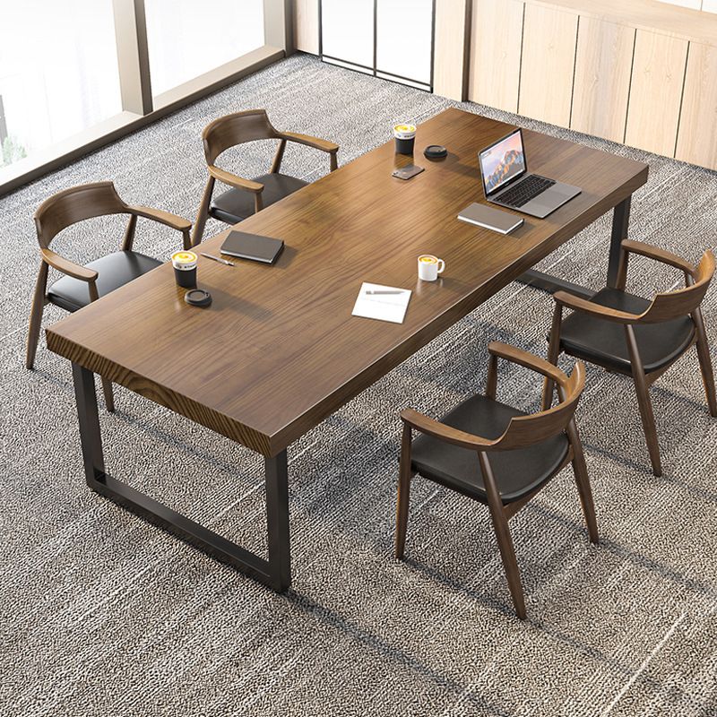 Industrial Solid Wood Dining Room Set with Rectangle Table and Metal Base Dining Table Furniture