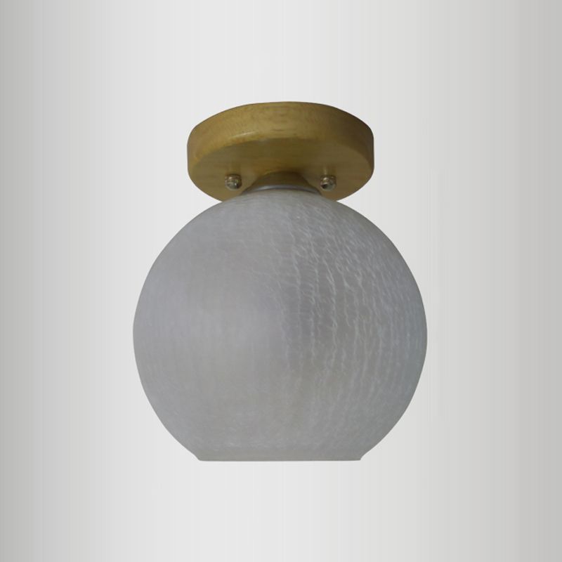 Globe Foyer Flush Mount Lighting White Crackled Glass Single Minimalist Ceiling Fixture