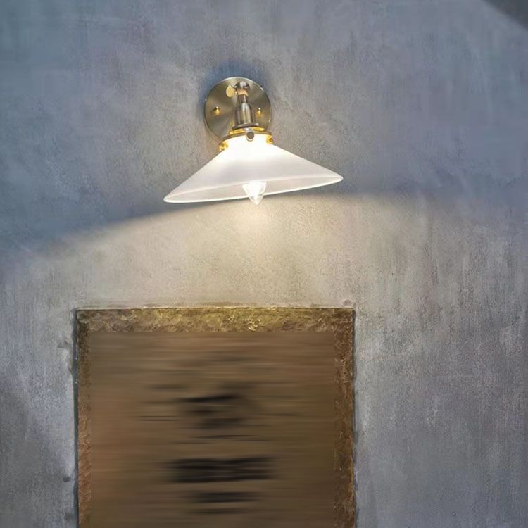 Industrial Style Flared Wall Lamp Light Glass 1 Light Wall Mounted Lighting in Gold