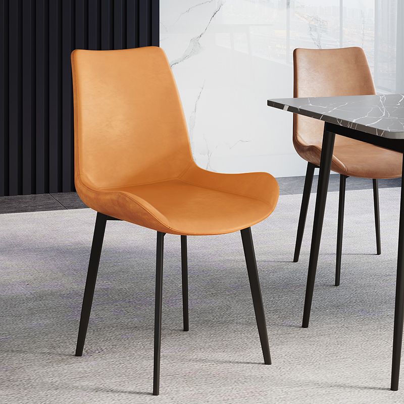 Leather Contemporary Restaurant Side Chair Parsons Matte Finish Dining Chair with Black Legs