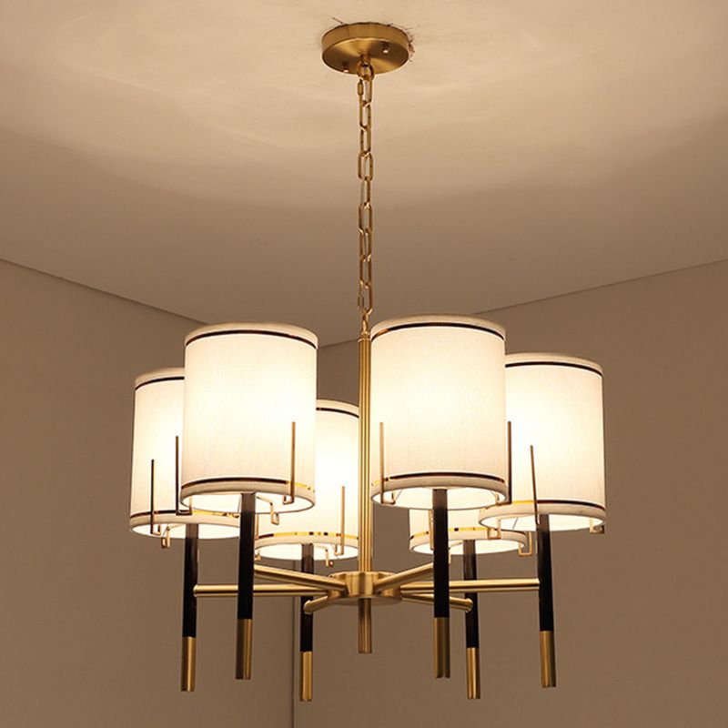 Cylindrical Shape Fabric Ceiling Lighting Modern Gold Chandelier Light Fixture for Living Room