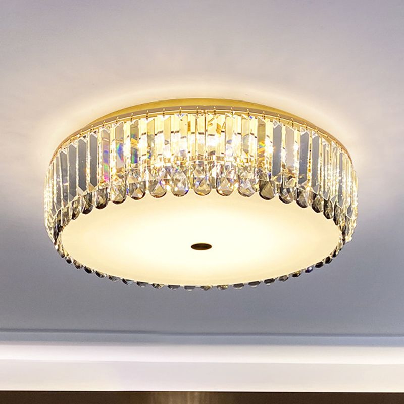 Plafonnier LED rond en cristal K9, luminaire artistique de plafond doré pour le salon
