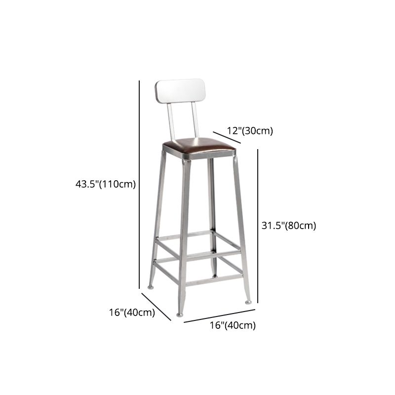 Armless Indoor Barstool Industrial Leather Counter Stool Brushed Silver