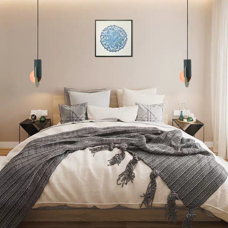 Geometric Cafe Pendant Light Metal Metal 1-Light Macaron Style Drop Lampe en vert-rose-rose