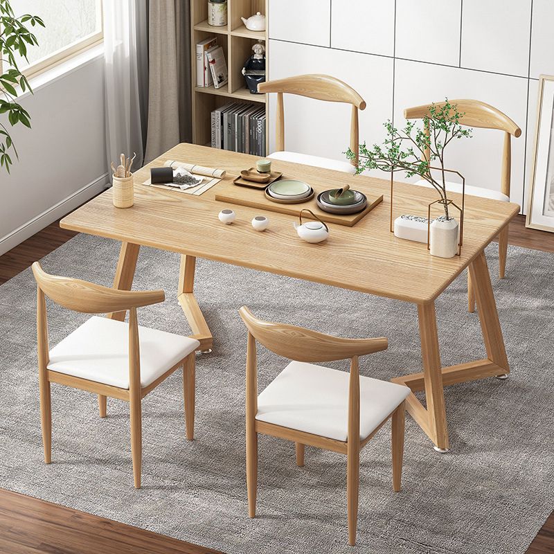 Minimalist Style Traditional Height Dining Set with Rectangle Shape Table and Double Pedestal Base