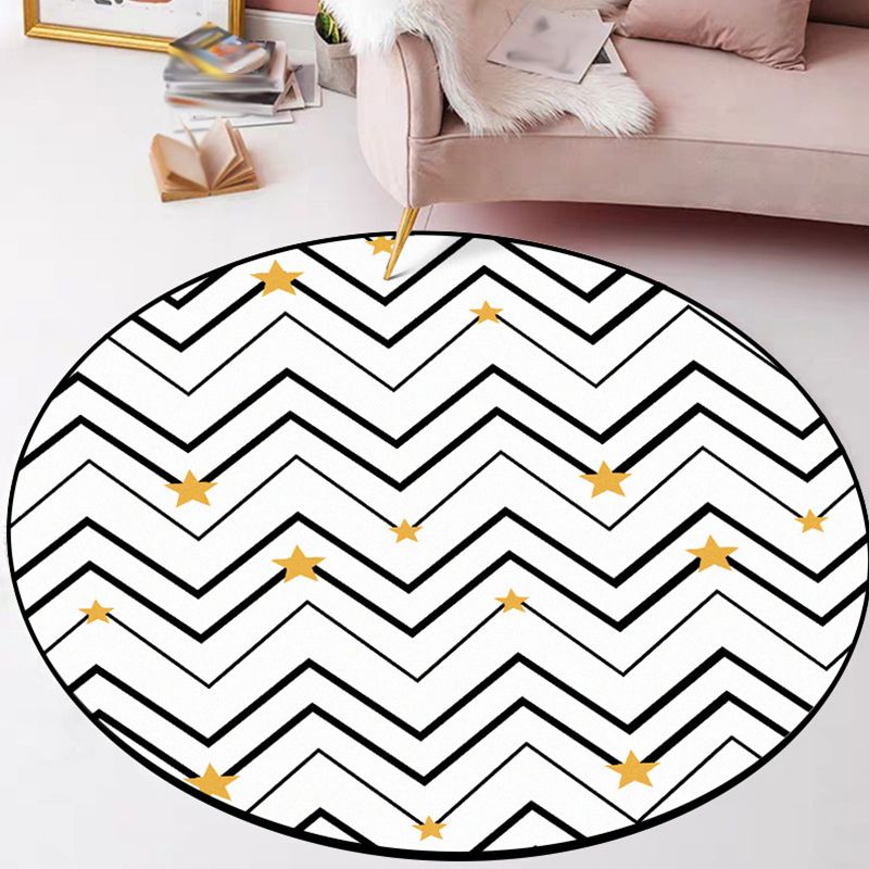 White Bedroom Rug Modern Geometric Star Chevron Pattern Area Rug Polyester Non-Slip Carpet