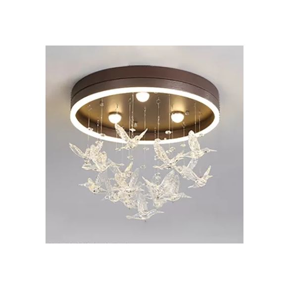 Lámpara de techo acrílica romántica moderna con montaje en techo de pájaro de cristal transparente para dormitorio de adultos