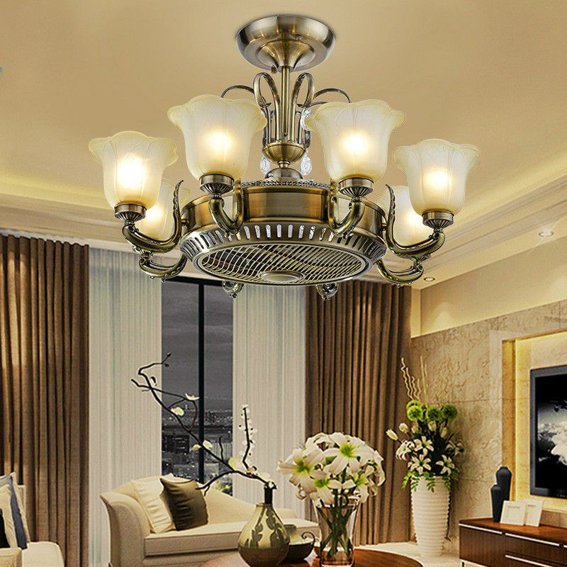 34 "brede vintage bloemen hanger ventilatorlamp mat glas