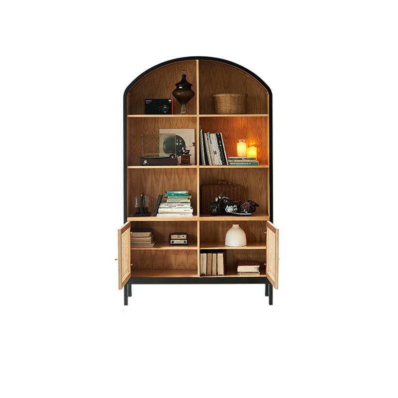 Mid-Century Modern Black Accent Cabinet with 8 Shelves in Solid Wood