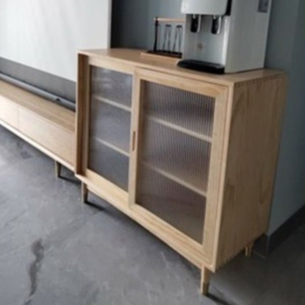 Glass Door Pine Wood Sideboard Modern Server Cabinet with Storage for Dining Room