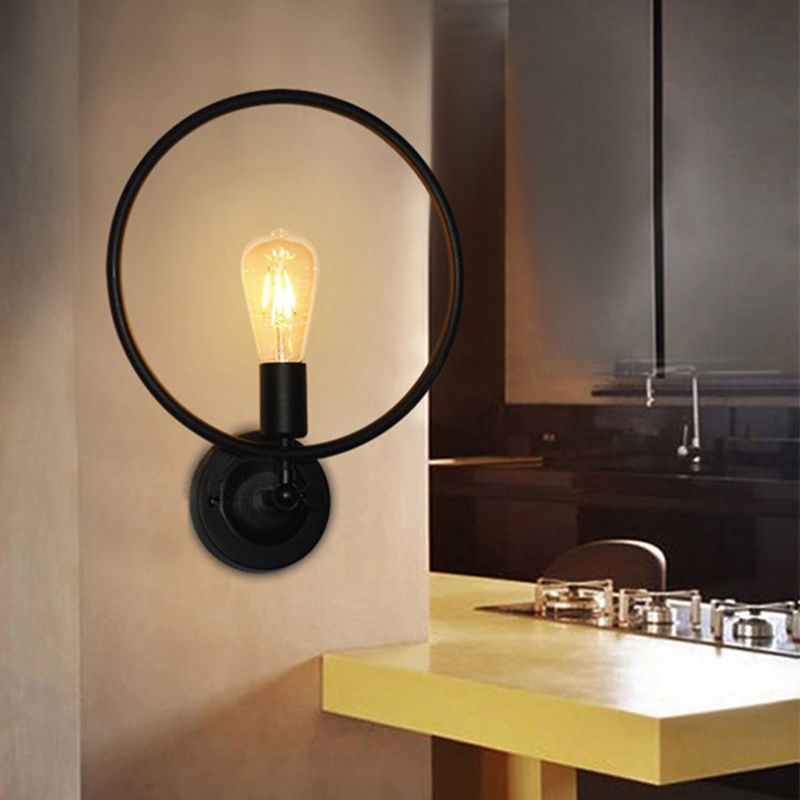 Circular Baño pared apliques livianos estilo industrial 1 bulbo de acabado negro luz luz