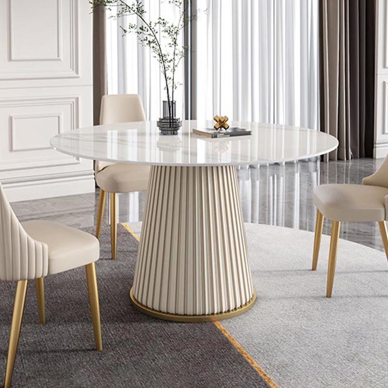 Modern Round Stone Table Standard Height Dining Room Table with Pedestal Base