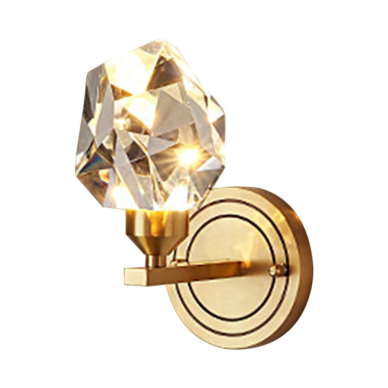 Gem Shaped Living Room LED Wall Mount Light Crystal Simplicity Wall Lighting in Brass