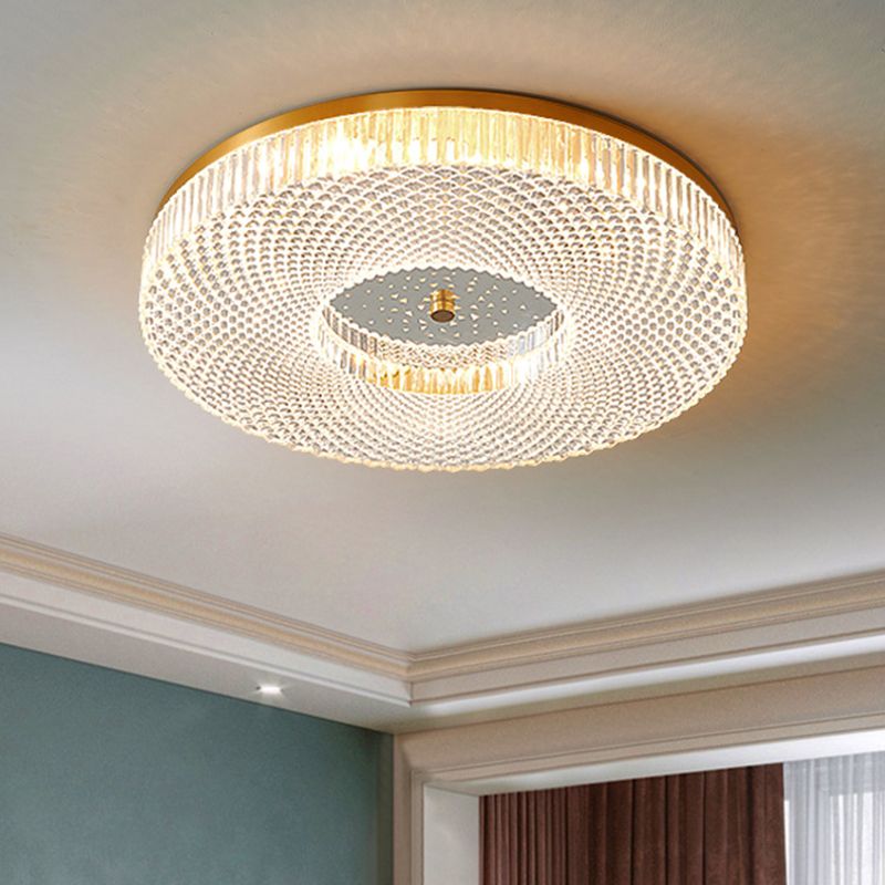 Circular Bedroom Flush Ceiling Light Lattice Crystal Minimalist LED Flush Mount Fixture in Brass