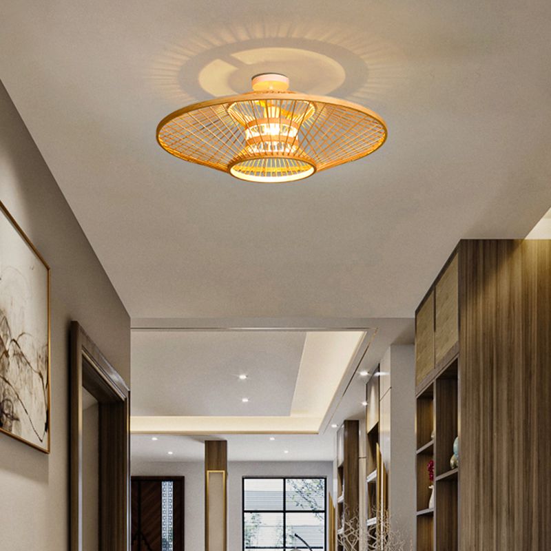 Untertasse Bamboo Deckenleuchte Asia Wohnzimmerdecke Licht in Beige