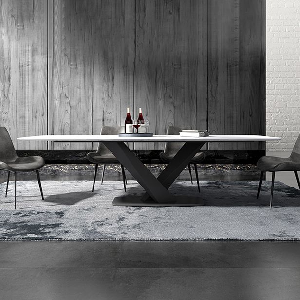 Metal Contemporary Rectangular Dining Table Sintered Stone Table for Dining Room