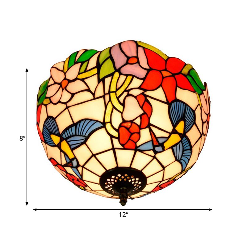 Buntglas-Blumen-Deckenleuchte, Tiffany-Deckenleuchte, 2 Lichter, Messing, Unterputzleuchte für Schlafzimmer