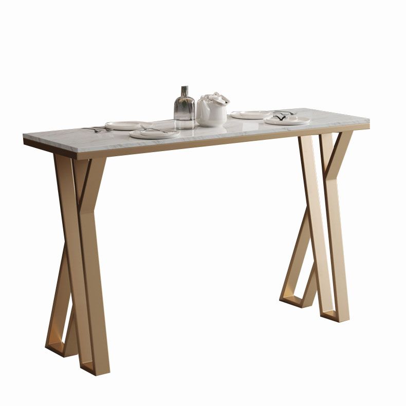 Glam 1/2/5 Pieces Bar Table Set Rectangle Stone Bar Table with Metal High Stools