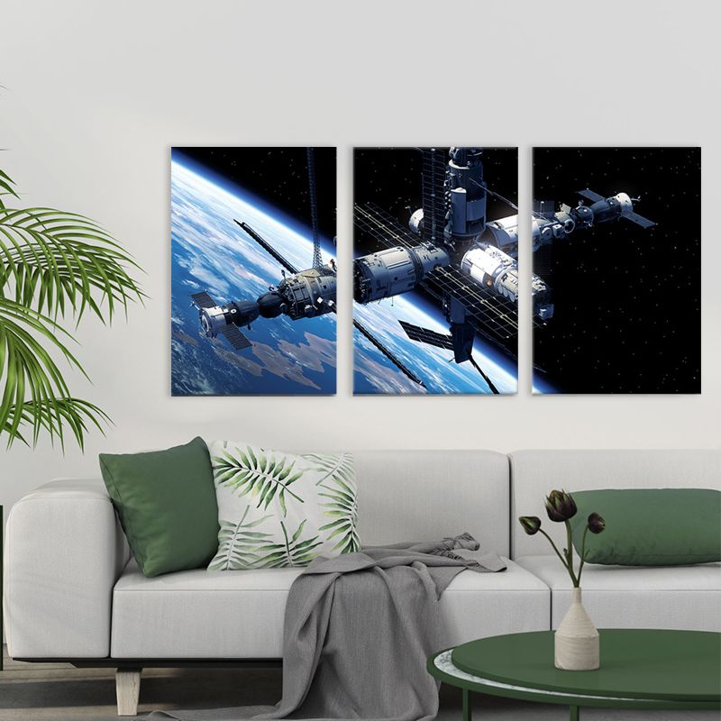 Fictional Spacecraft Canvas Art Print Textured Modern for Girls Bedroom Painting
