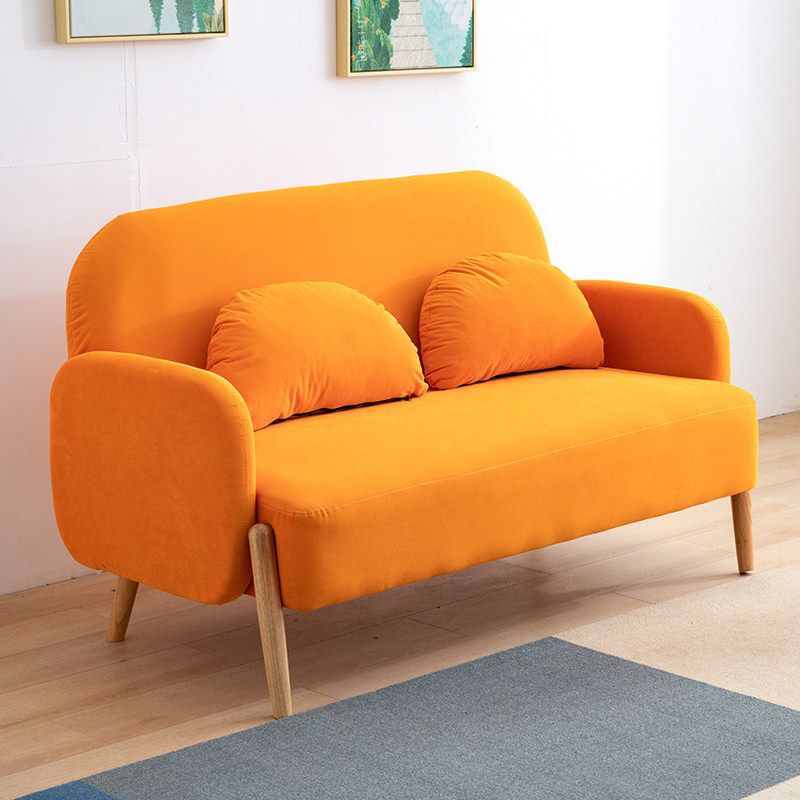 Scandinavian Loveseat with 2 Pillows and Square Arm for Apartment