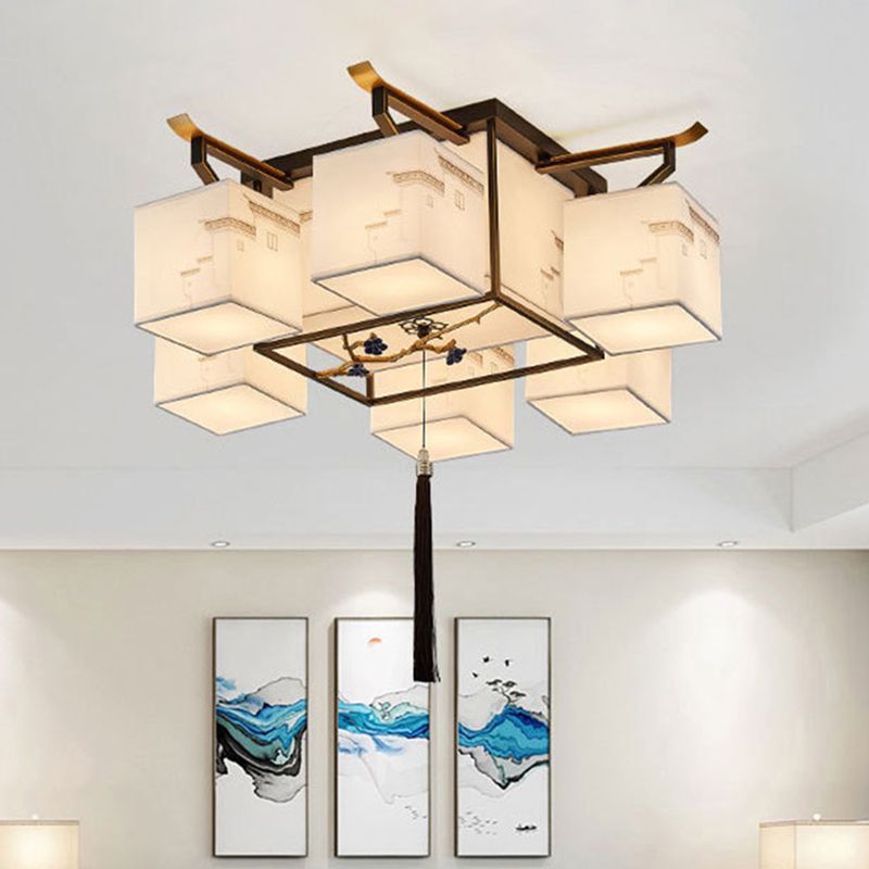 4 Taille Optionnel Fixtures légères Asia Style Fabric Flush Light for Living Room Dinning Room