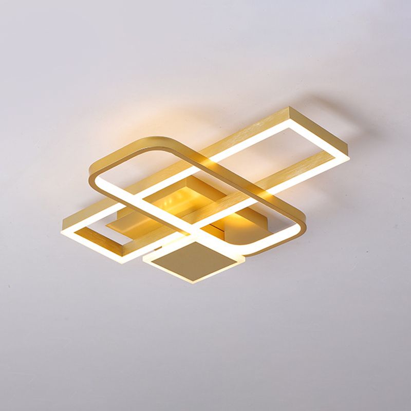 Gold Crisscrossed Rectangle Flush Light Modernist Acrylic 20.5"/34" Wide LED Surface Ceiling Lamp in Warm/White Light