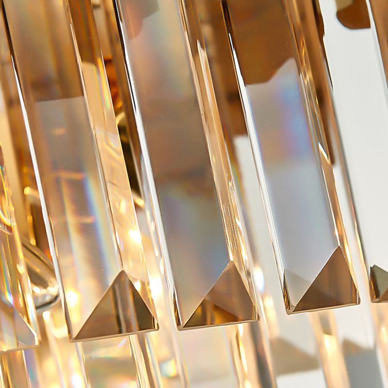 Layered Pendant Light Dining Room Multi Light Vintage Metal Chandelier Light with Faceted Crystal in Gold