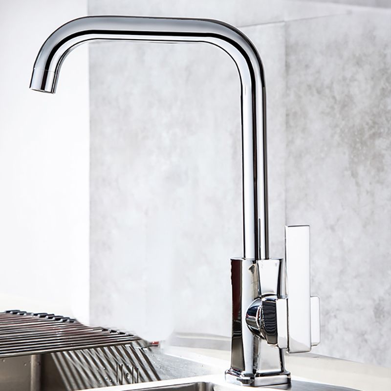 Modern Style Kitchen Faucet Lever Handle Copper Square Kitchen Faucet