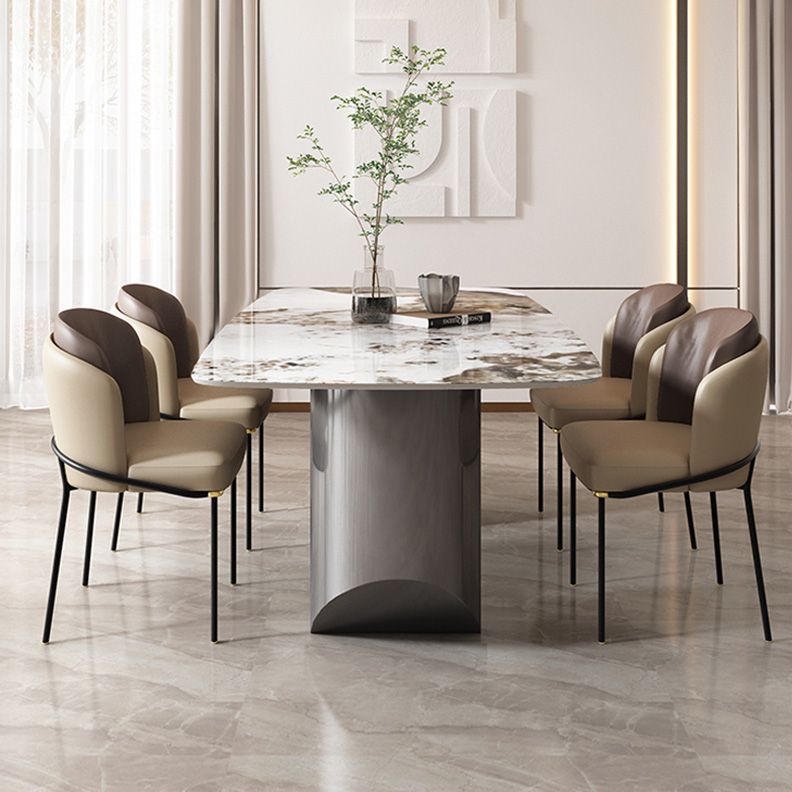 Mesa de mesa de piedra sinterizada de lujo con pedestal gris doble