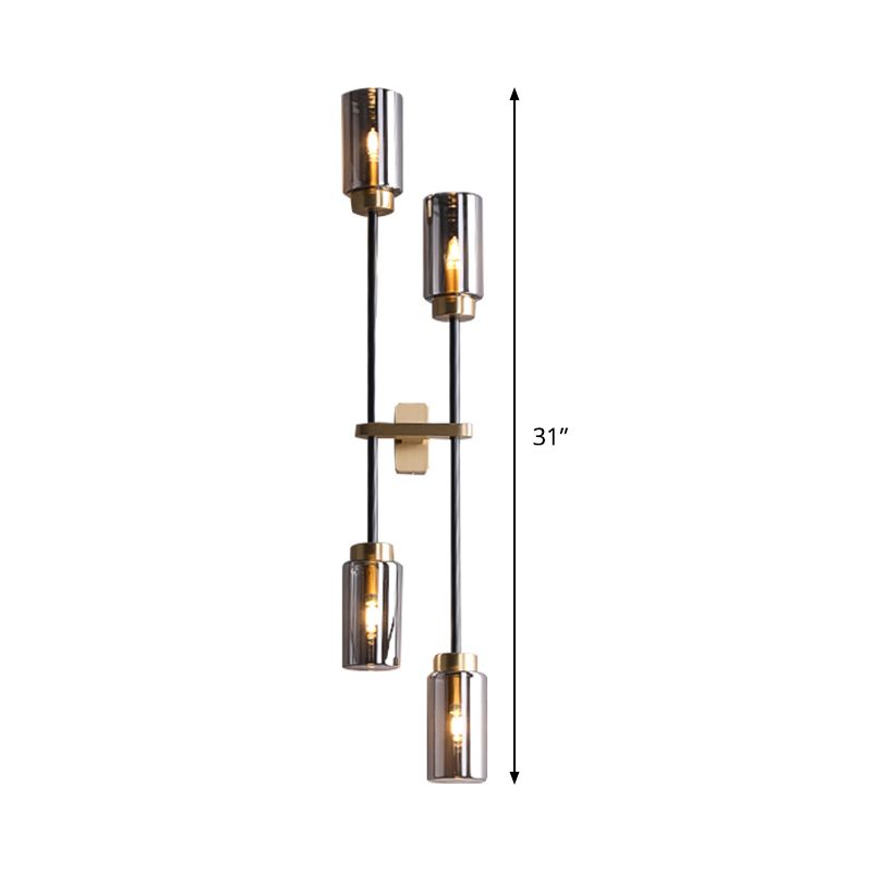 Modernist Cylinder Sconce Light Smoke Gray Glass 4 Heads Bedroom Wall Mounted Lamp