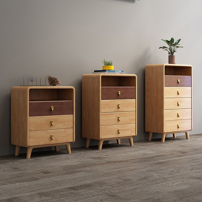 Mid-Century Modern Rectangle Chest with Drawers in Natural Rubberwood