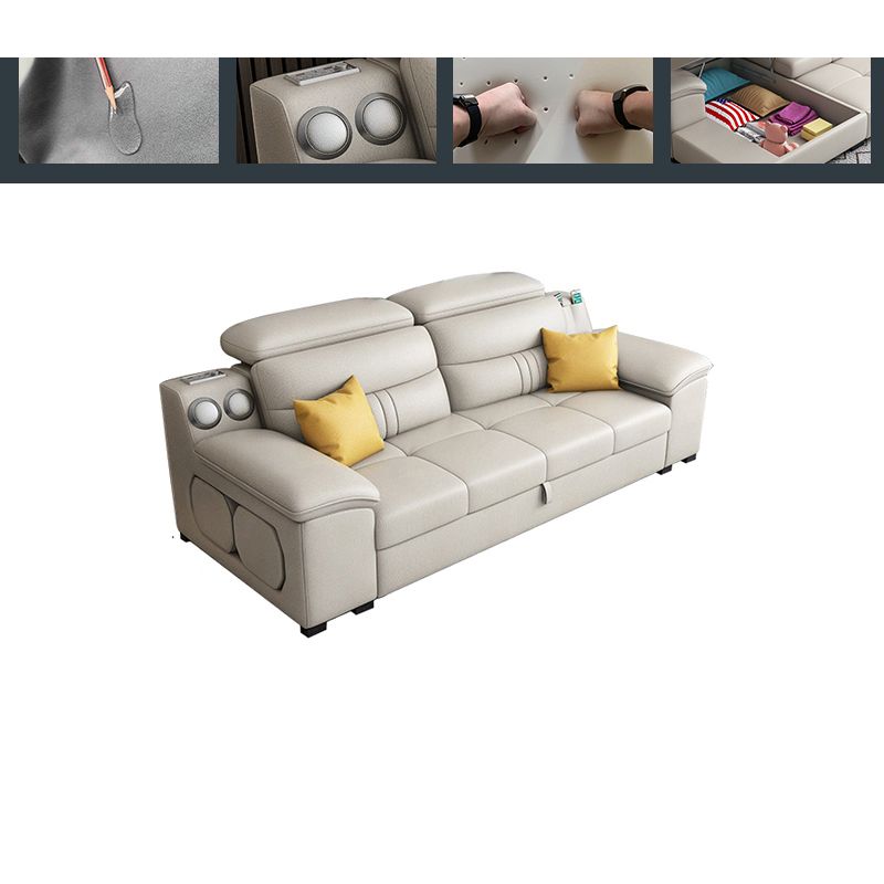 Modern Faux Leather Sofa & Chaise 34.6" H Biscuit Back Sofa with Storage