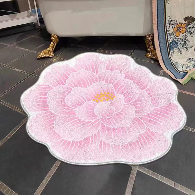 Irregular Shape Colorful Flowers Rug Stain Resistant Loom Rug for Bedroom