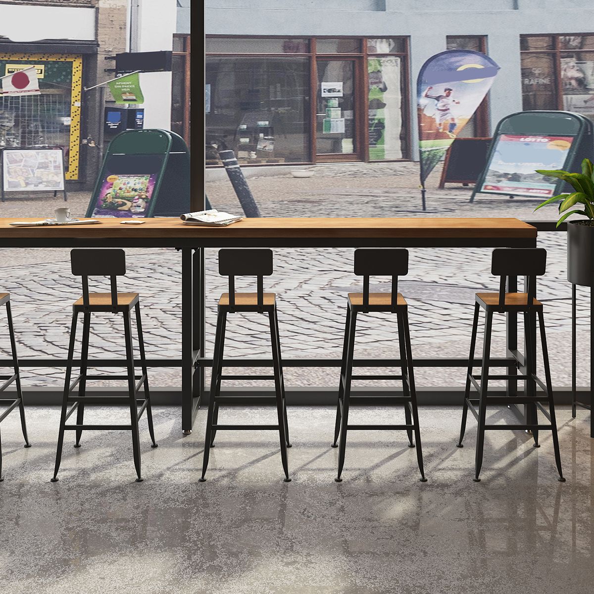 Pine Wood Bar Dining Table Modern Rectangle Bar Table for Milk Tea Shop Cafe