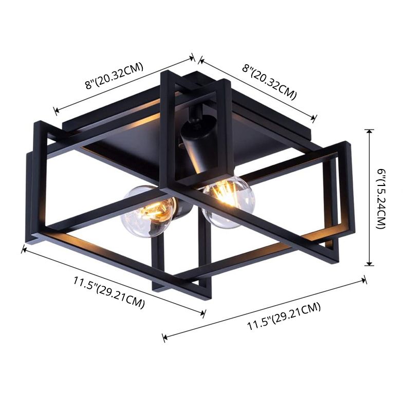 Metal Cage Flush Monte Light Fixture Industrial Retro Dining Room Semi Flush Light