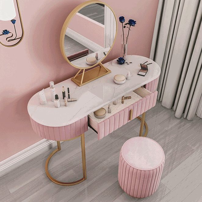 Glam Style 1-drawer Marble Top Make-up Vanity Dressing Table