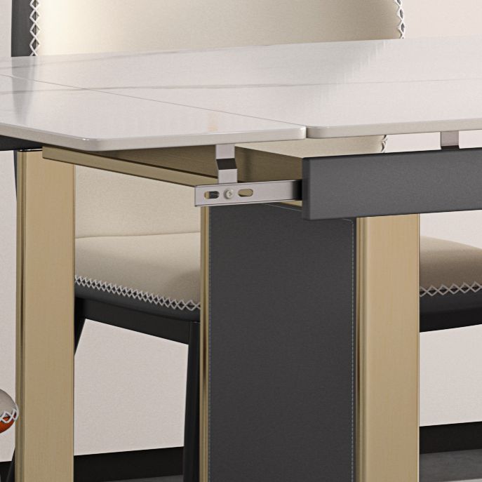 Scandinavian Sintered Stone Dining Room Set with Rectangle Table and Self-StoringLeaf Dining Set