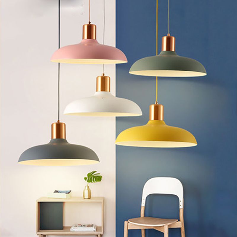 Bowl Shaped Restaurant Pendulum Light Metal 1 Bulb Macaron Suspension Pendant Light