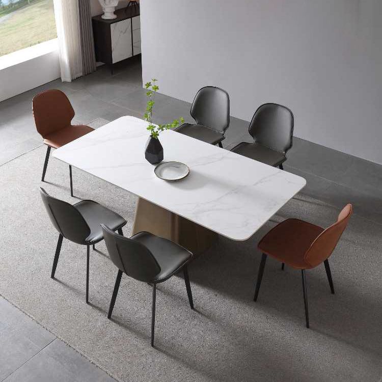 Sillas de comedor sin brazos tapizadas Sillas laterales con respaldo de cuero con patas de metal