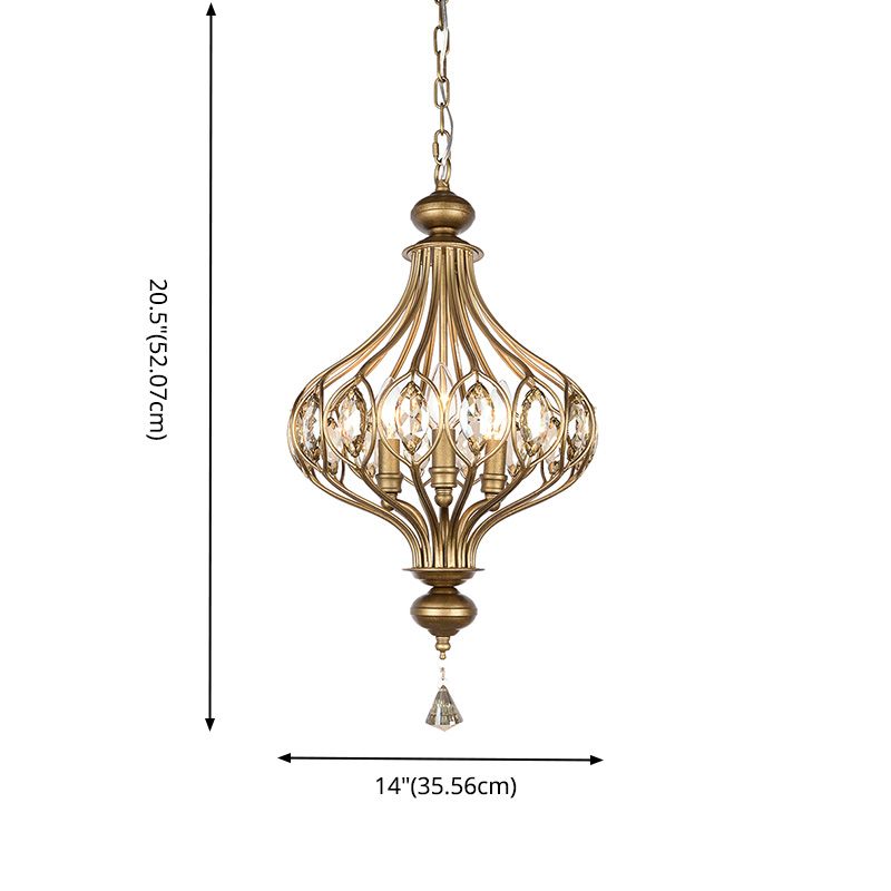 Spherical Ceiling Hanging Lantern Vintage Crystal Gold Chandelier for Hallway