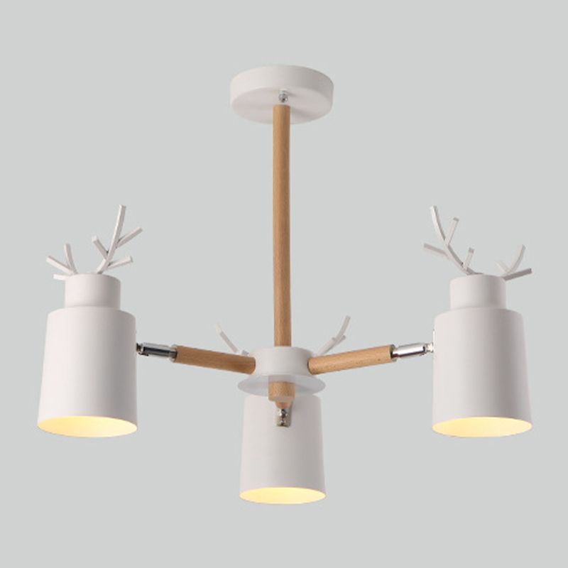 Witte gewei kroonluchter lamp Noordse metalen hangend licht met houten arm