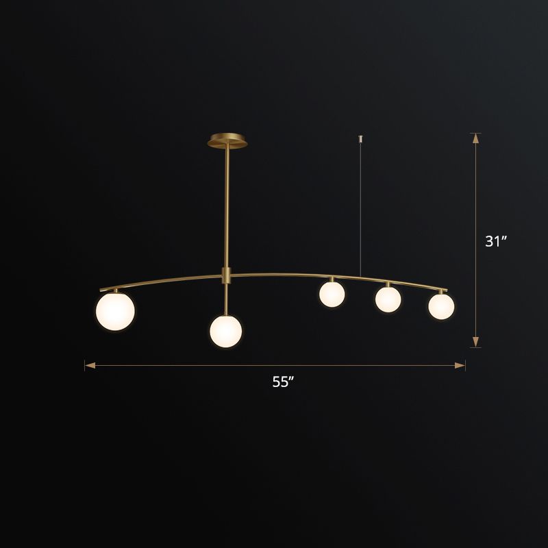 Postmodern Orb Shaped Hanging Lamp Frosted White Glass Island Pendant Light in Gold